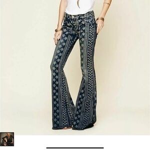 FP Movement by Free People Bali Mantra Flare Boho Patterned Jeans like NEW!